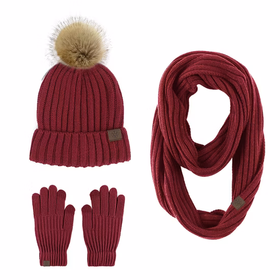 Custom Wholesale 100% Wool Acrylic Knitted Beanie Hat Scarf Glove Sets