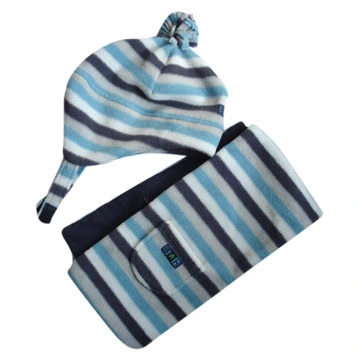 Acrylic Stripe Knitting Beanie Hat and Scarf with Tassel Set
