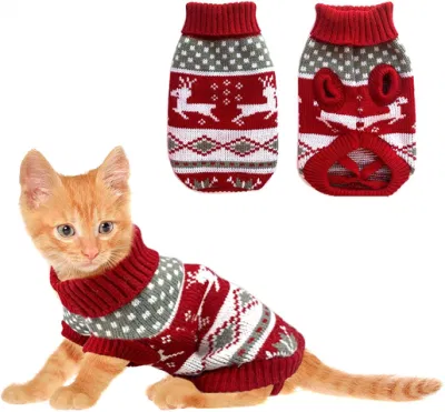 Cat Christmas Sweaters Pet Winter Knitwear Xmas Clothes Classic Warm Coats Reindeer Snowflake Argyle Sweater for Kitty Puppy Cat