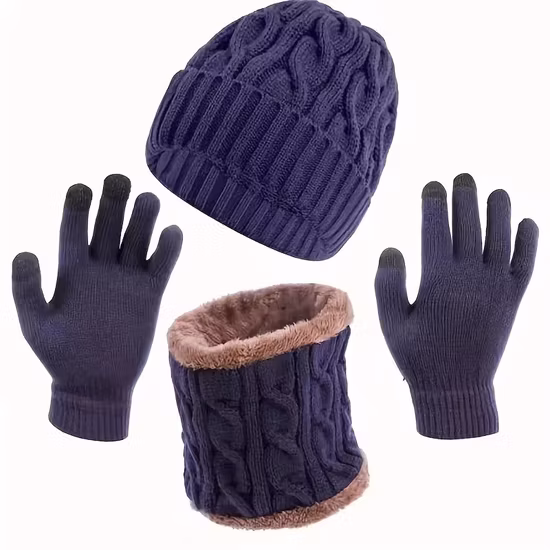 Yellow Solid Women Hat and Glove Warm Set Winter Scarves