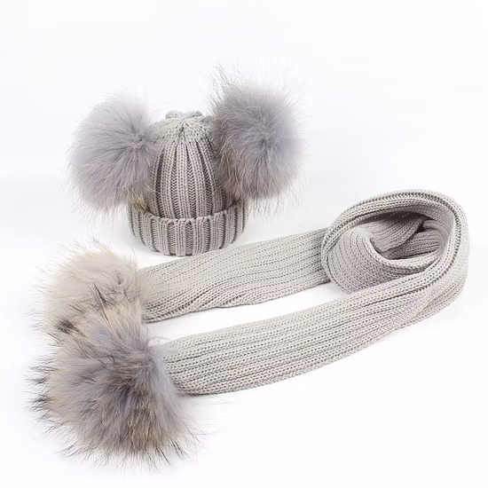 Acrylic Knitting Warm Winter Scarf Mum and Babies Knitted Hat and Scarf